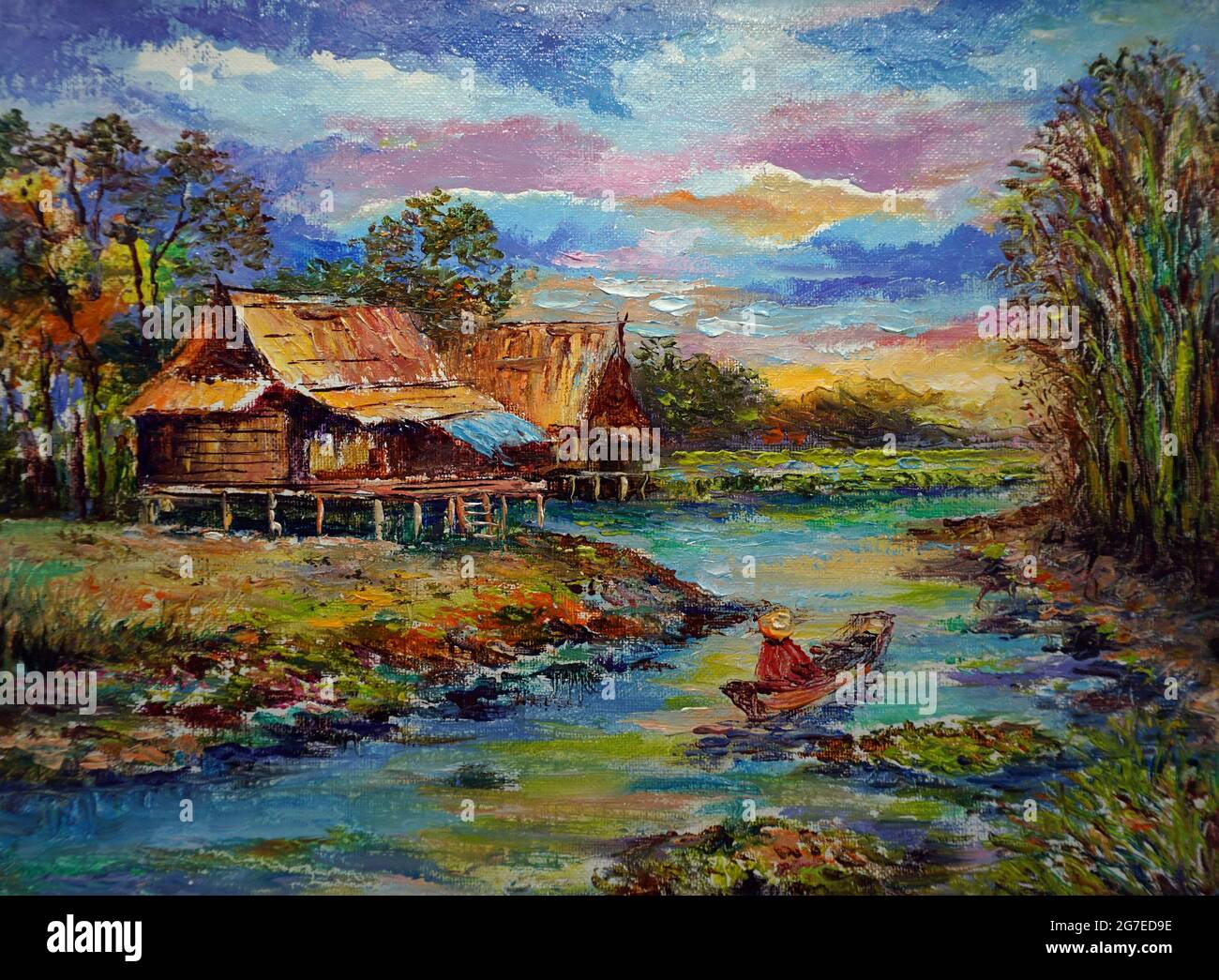 Art painting Oil color hut , Thailand Countryside Stock Photo Alamy