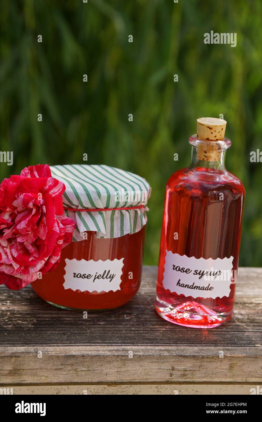 Rose Jelly And Rose Syrup Handmade Stock Photo Alamy