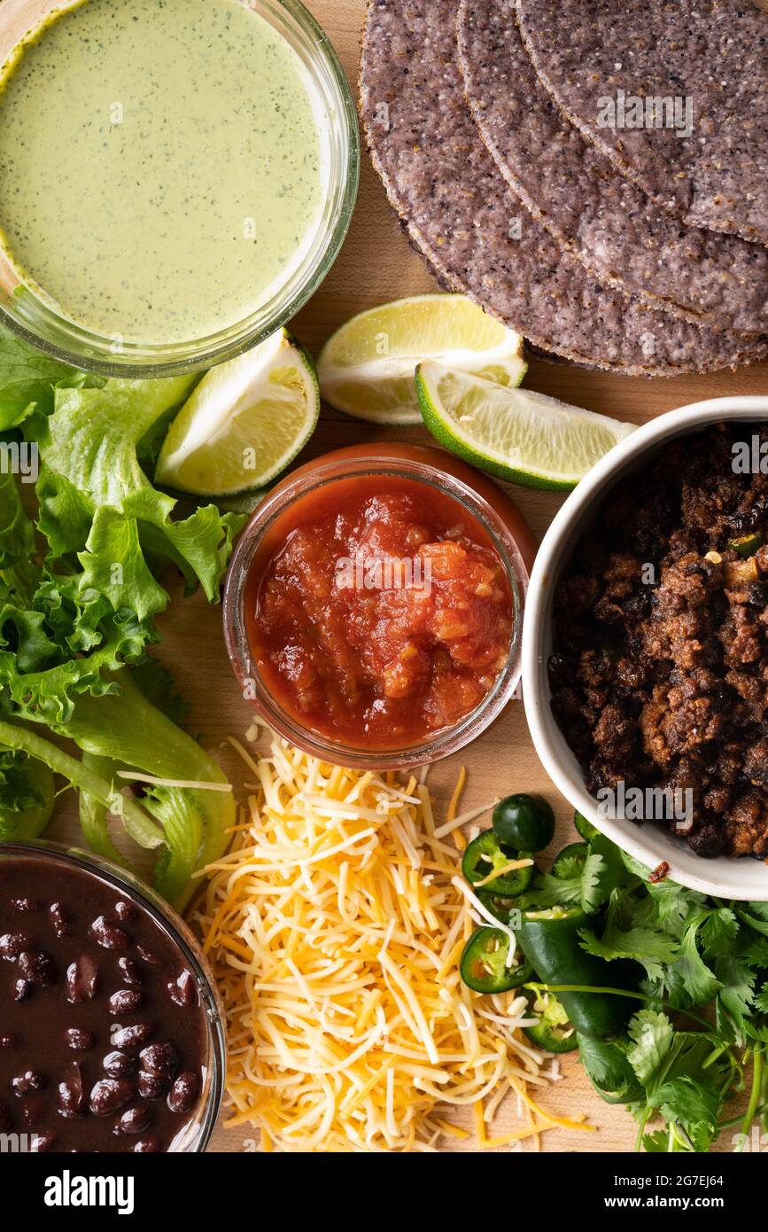 Ingredients for Hard Shell Tacos Stock Photo Alamy