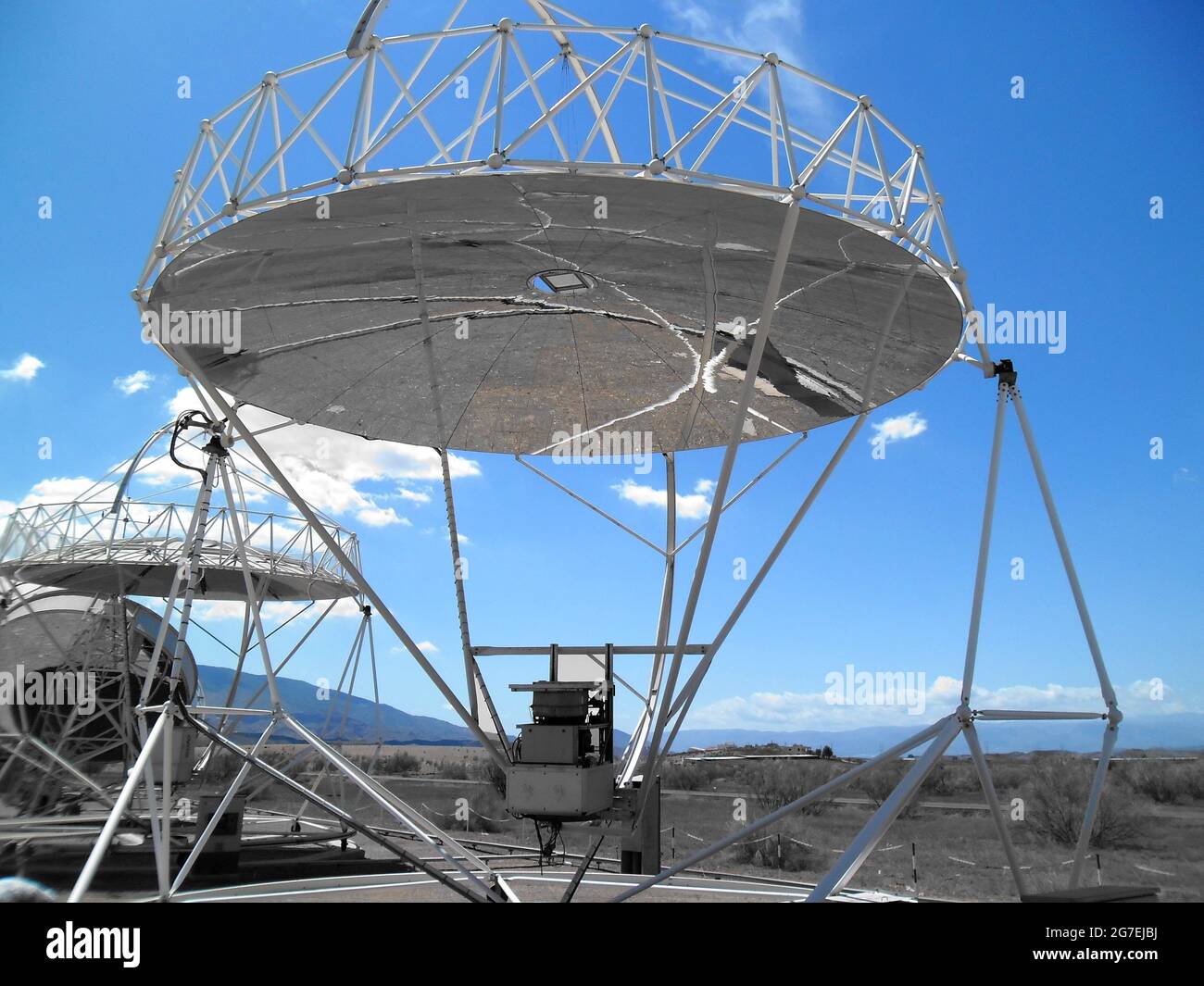 Dish concentrator solar energy combined with stirling engine, for electrical energy production Stock Photo