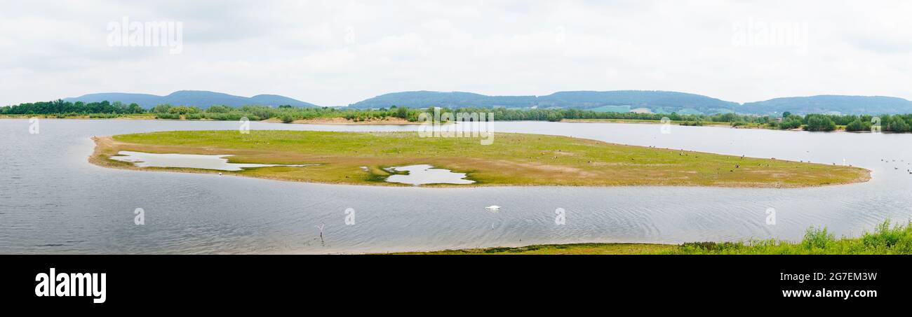 Hohenrode floodplain. Nature reserve in the Lower Saxon town of Rinteln. Green landscape with bodies of water. Stock Photo