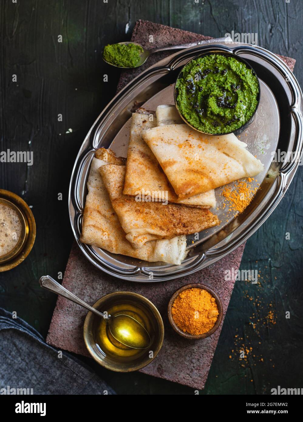 Dosa with Coriander chutney. Savory Crepes Stock Photo Alamy