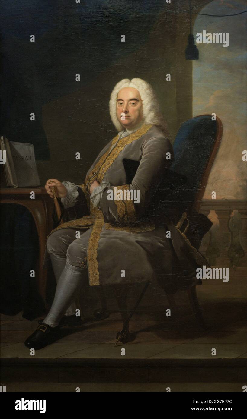 Georg Frideric Handel (1685-1759). German-English composer. Portrait by Thomas Hudson (1701-1779) in 1756. Oil on canvas (238,8 x 146,1 cm). National Portrait Gallery. London. England. United Kingdom. Stock Photo