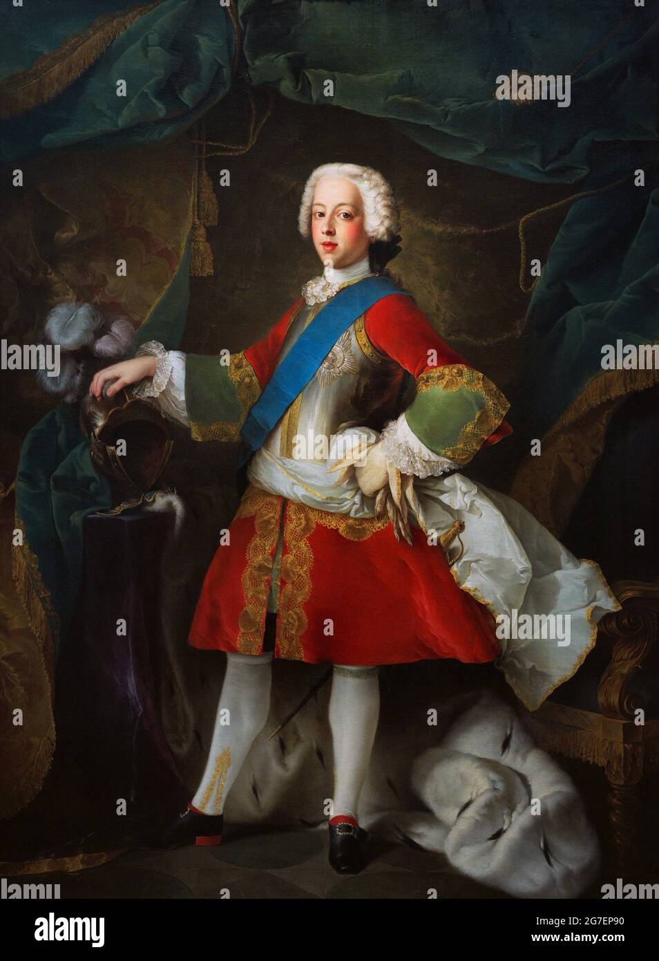 Prince Charles Edward Stuart (1720-1788). Scottish aristocrat, Jacobite pretender to the throne of Great Britain as King Charles III. Stuart Dynasty. Portrait by Louis Gabriel Blanchet (1705-1772). Oil on canvas (190,5 x 141 cm), 1738. National Portrait Gallery. London, England, United Kingdom. Stock Photo