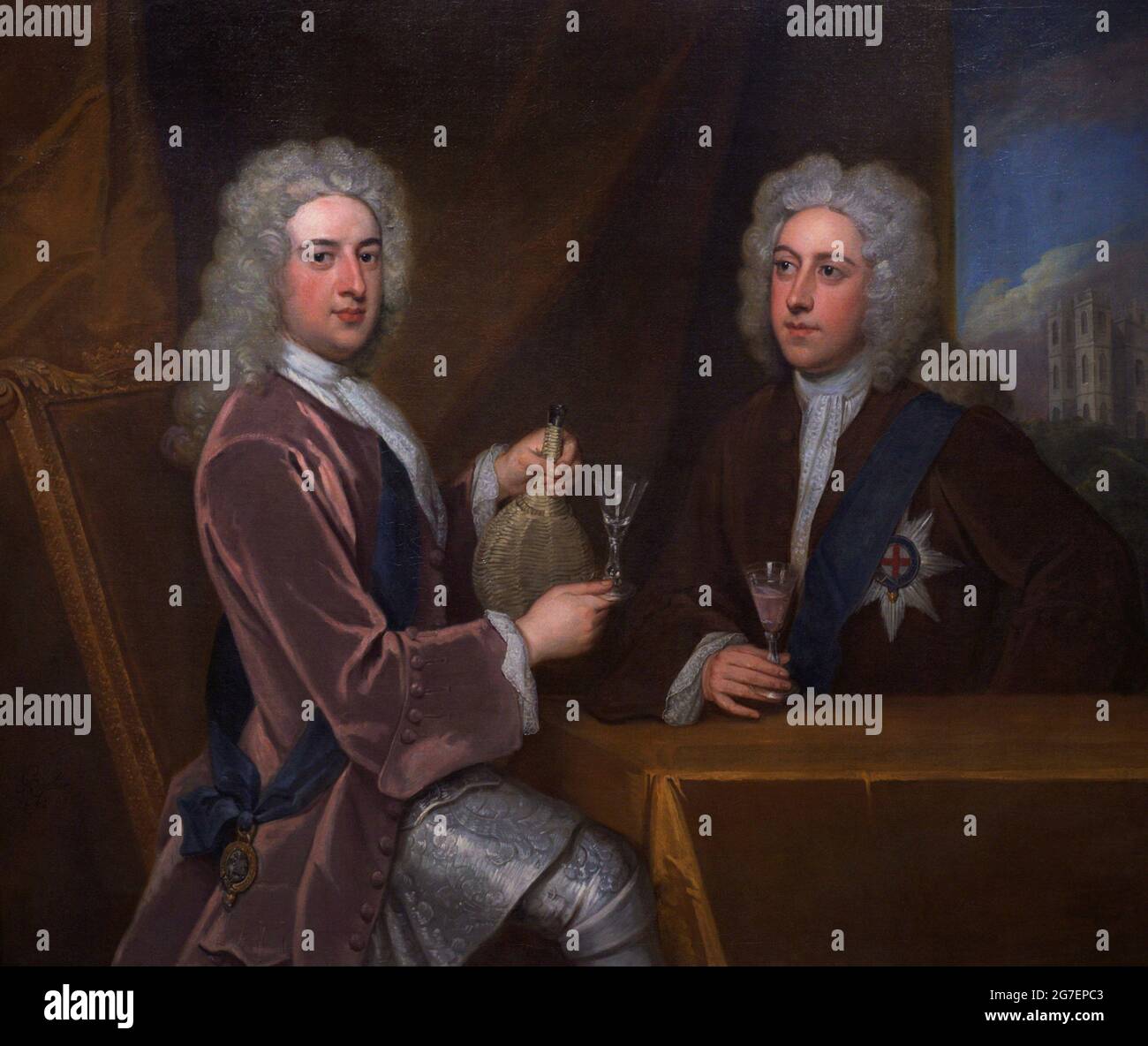 Thomas Pelham-Holles (1693-1768), 1st Duke of Newcastle-under-Lyne (left). British statesman, Prime Minister. Henry Clinton, 7th Earl of Lincoln (1684-1728) (right). Magnate. Painting by Sir Godfred Kneller (1646-1723). Oil on canvas (127 x 149,2 cm), ca. 1721. National Portrait Gallery. London, England, United Kingdom. Stock Photo