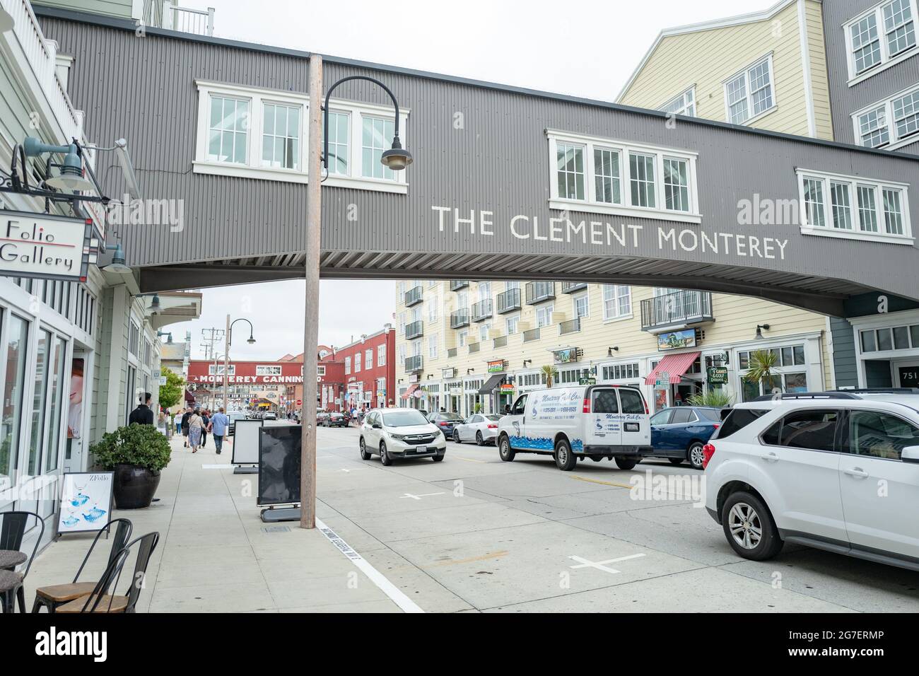The Clement Monterey bridge on Cannery Row in downtown Monterey, California, July, 2021. () Stock Photo