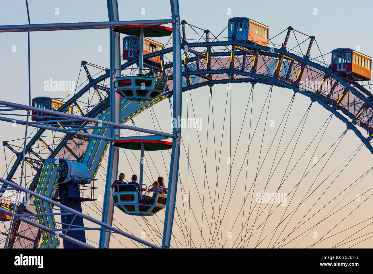 Wien, Vienna: amusement park Prater, Ferris Wheel Blumenrad (Flower Wheel)  front, big Ferris Wheel (back), swing "Black Mamba" in 02. Leopoldstadt, Wi  Stock Photo - Alamy