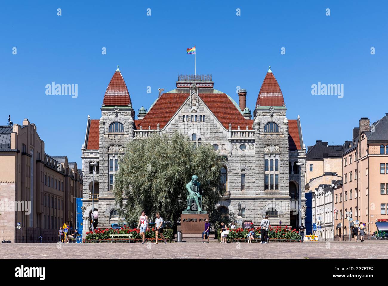 National Theatre building in heart of Helsinki with incidental people Stock Photo