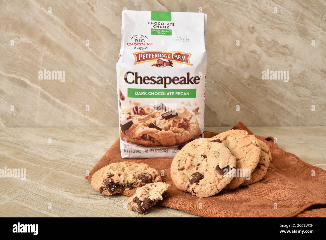 Pepperidge Farm Cheaspake Chocolate Chip cookies on a napkin Illustrative Editorial Stock Photo