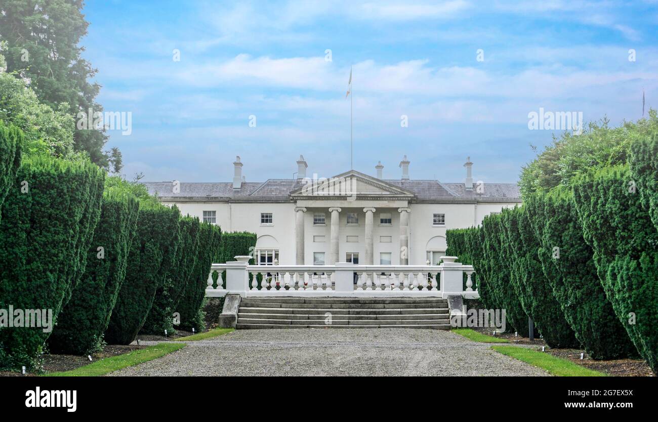 Áras an Uachtaráin, the official residence of the President of Ireland in the Phoenix Park in Dublin, Ireland. Stock Photo