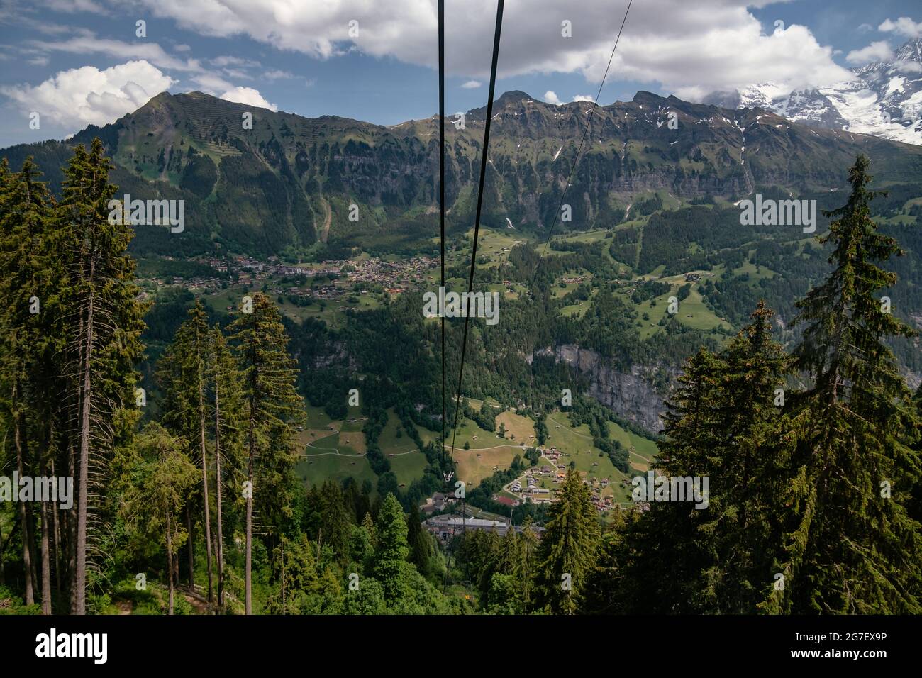 Panoramic Aerial View of the Lauterbrunnen Valley from the Cable Car to