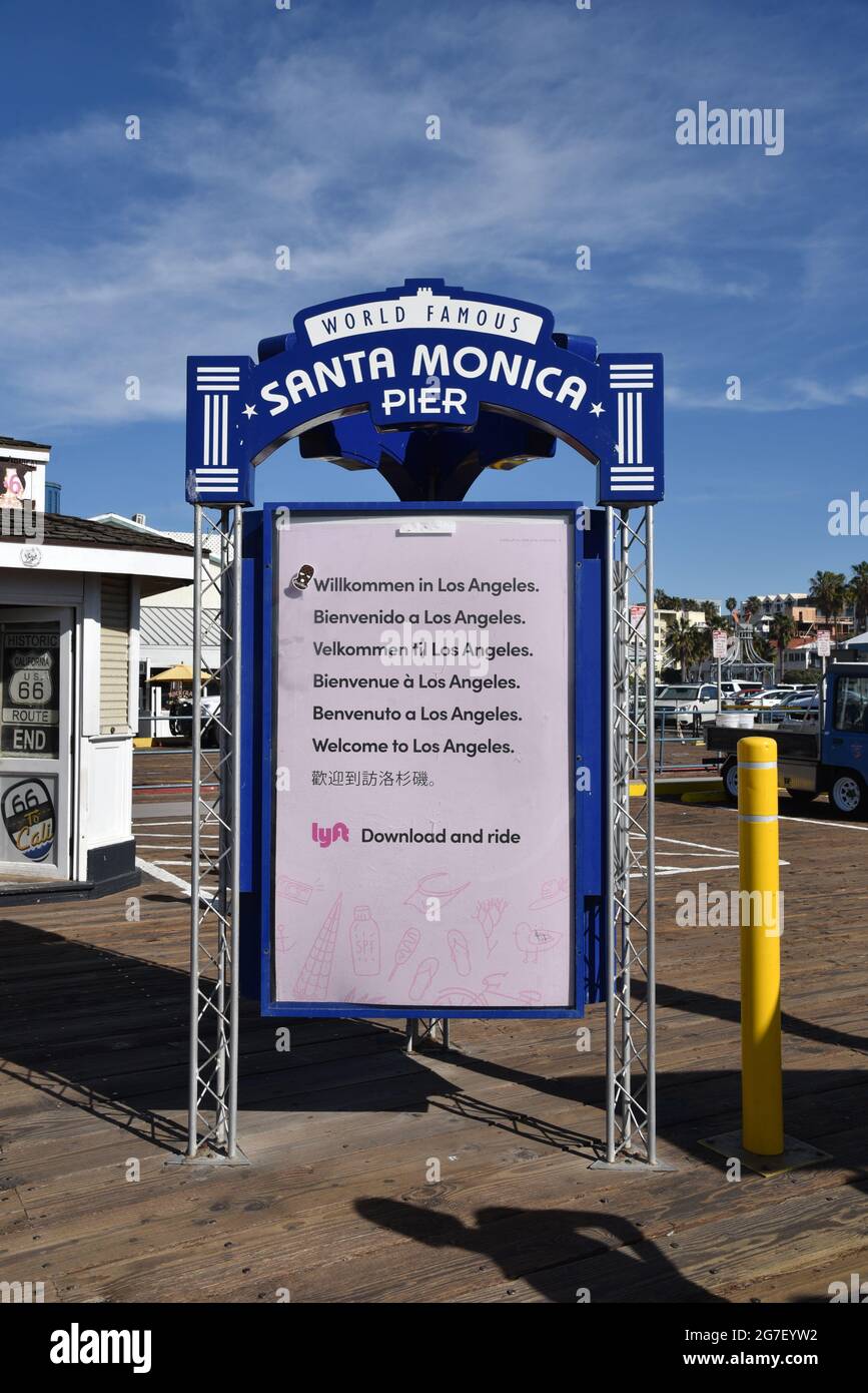 SANTA MONICA, CA/USA - JANUARY 30, 2020: Santa Monica Pier sign on the pier  Illustrative Editorial Stock Photo