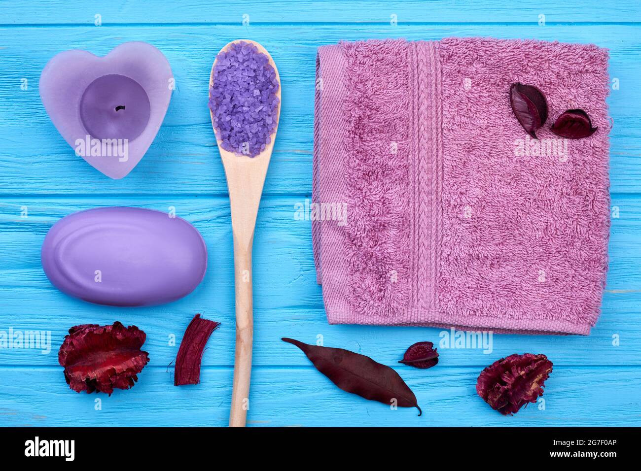 Flat lay top view aromatic bath spa accessories Stock Photo Alamy