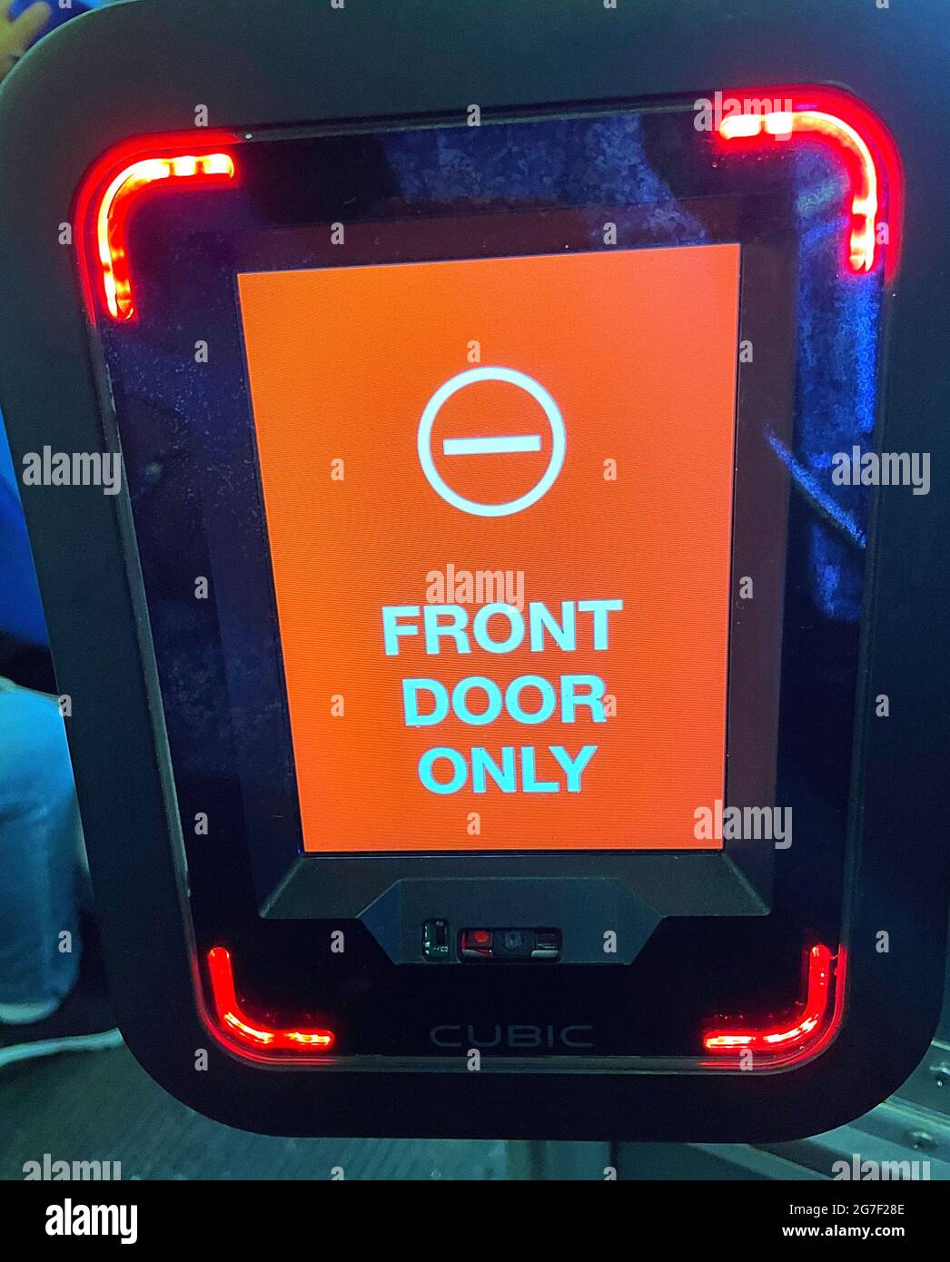 Omny Reade Front Door Use Only Mta Bus Nyc Usa Stock Photo Alamy