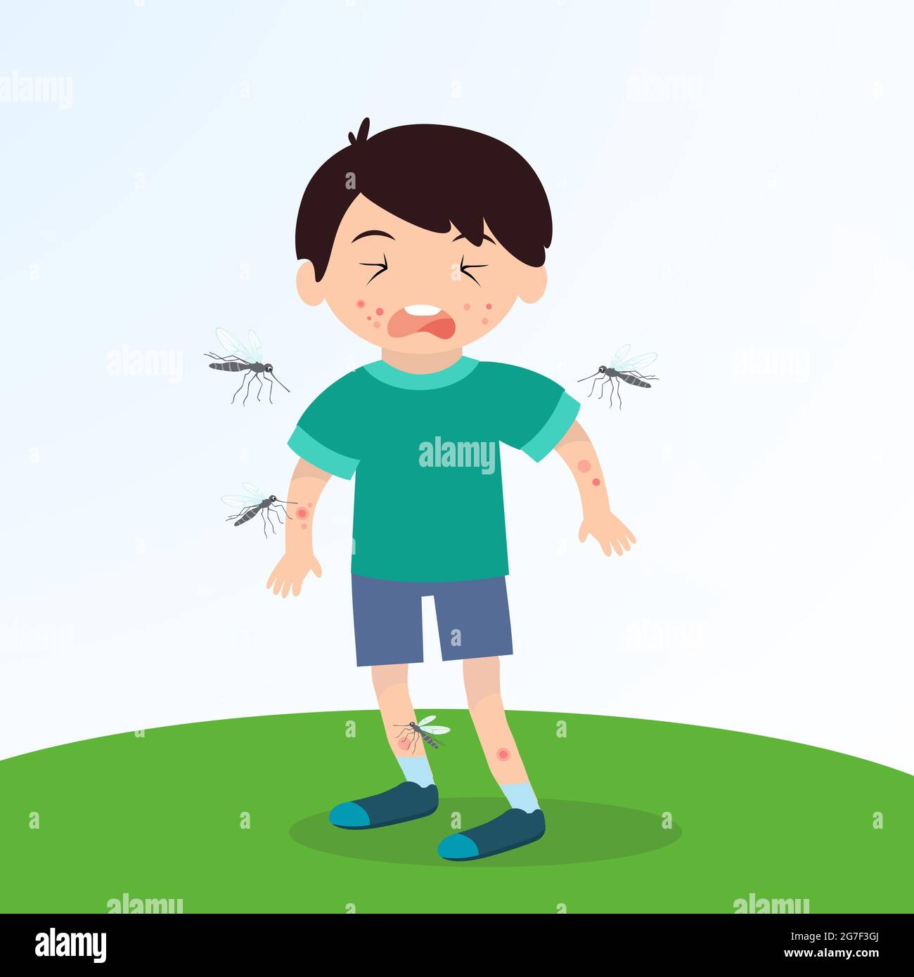 Inflammation from a mosquito bite on a child's skin, fright and an allergic  reaction. Cartoon characters Stock Vector Image & Art - Alamy