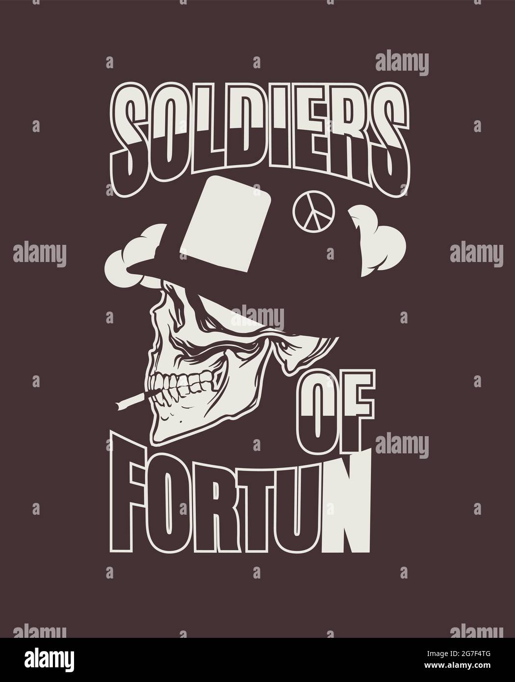 Hand drawing of a skull in a helmet of an American soldier during the Vietnam War with the inscription Soldiers of Fortune in the Vietnam War. For Stock Vector