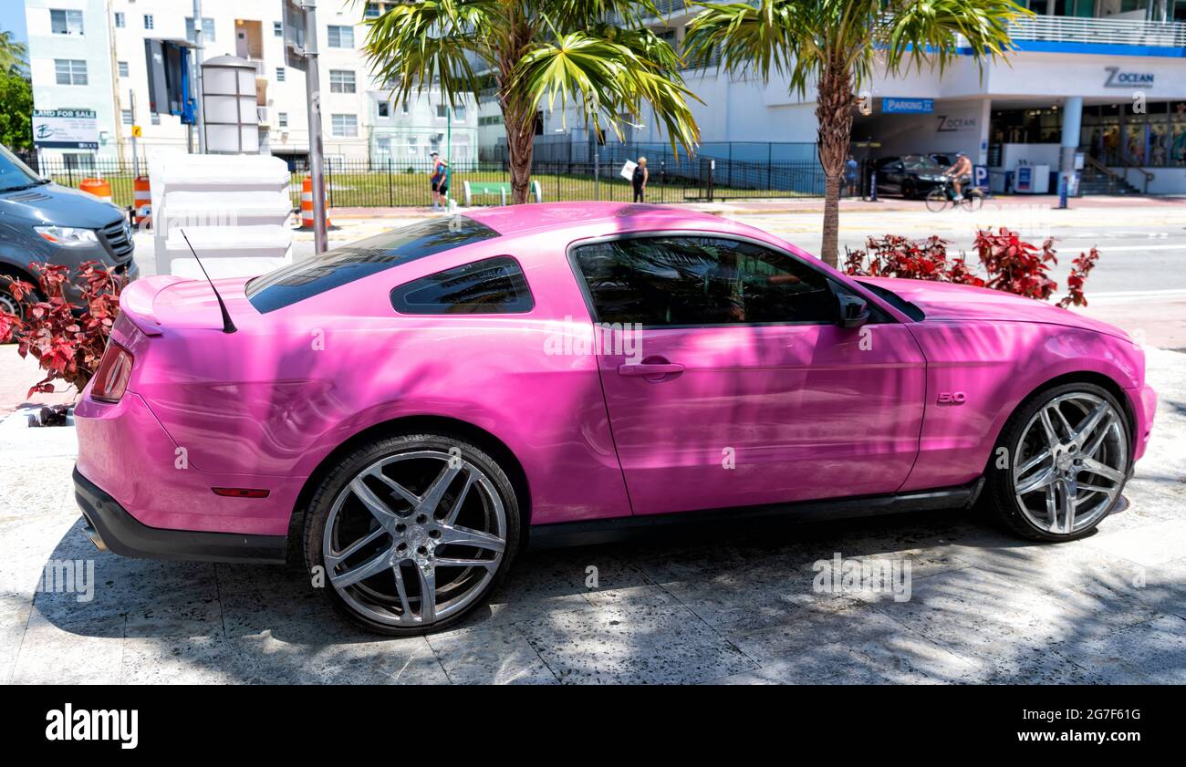 Los Angeles, California USA - April 14, 2021: ford mustang GT luxury pink  color car side view Stock Photo - Alamy