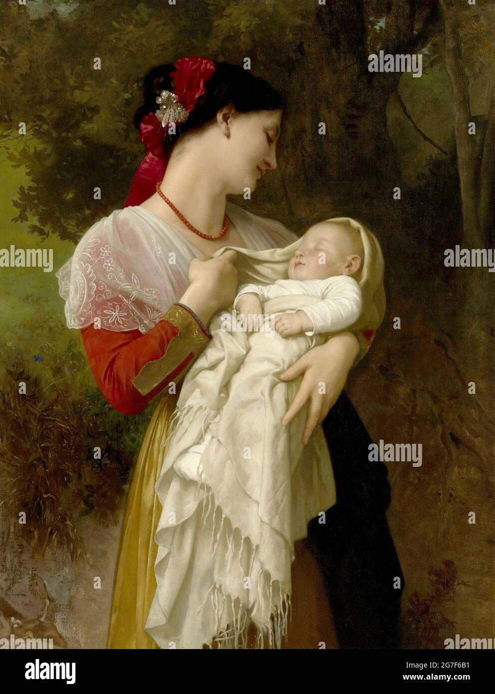 Maternal Admiration (1869) by William-Adolphe Bouguereau Stock Photo