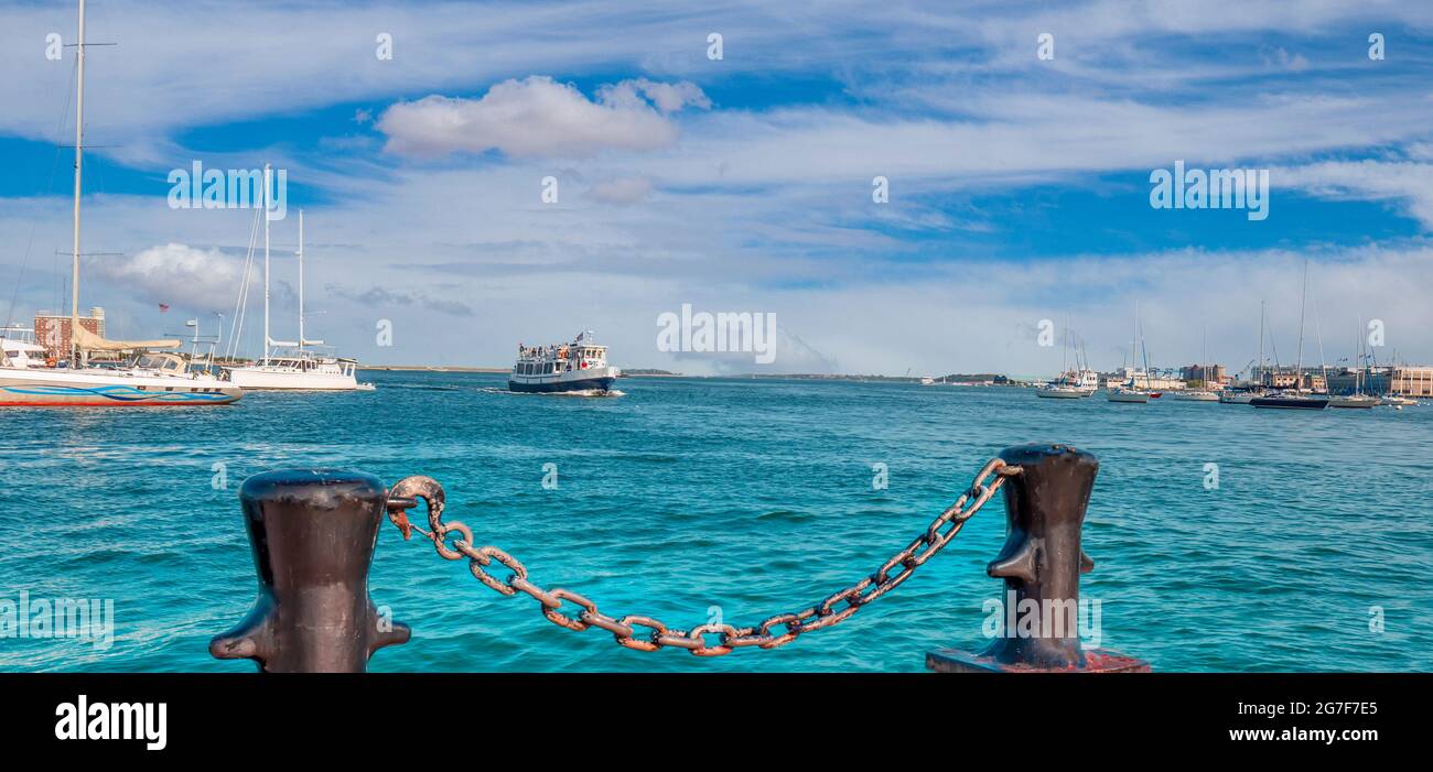 Famous Boston Harbor and harbor boat tours Stock Photo Alamy