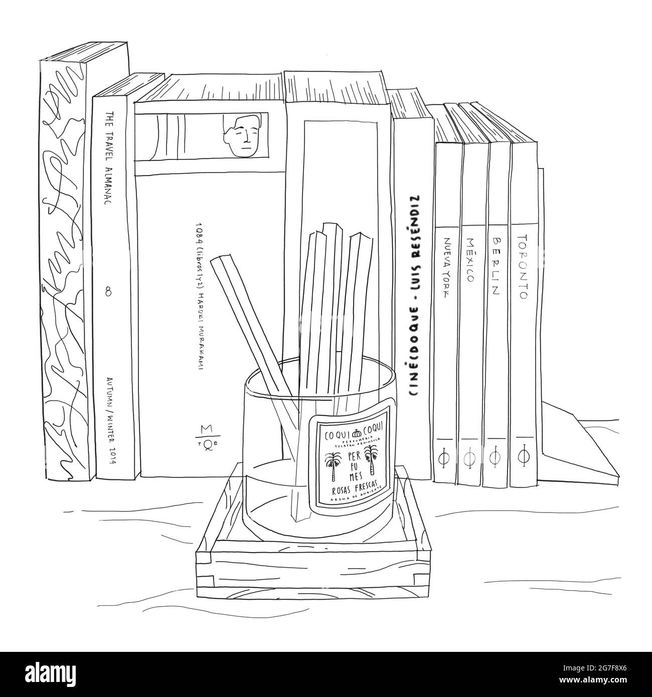 Nice bookshelf with some books and diffuser Stock Photo