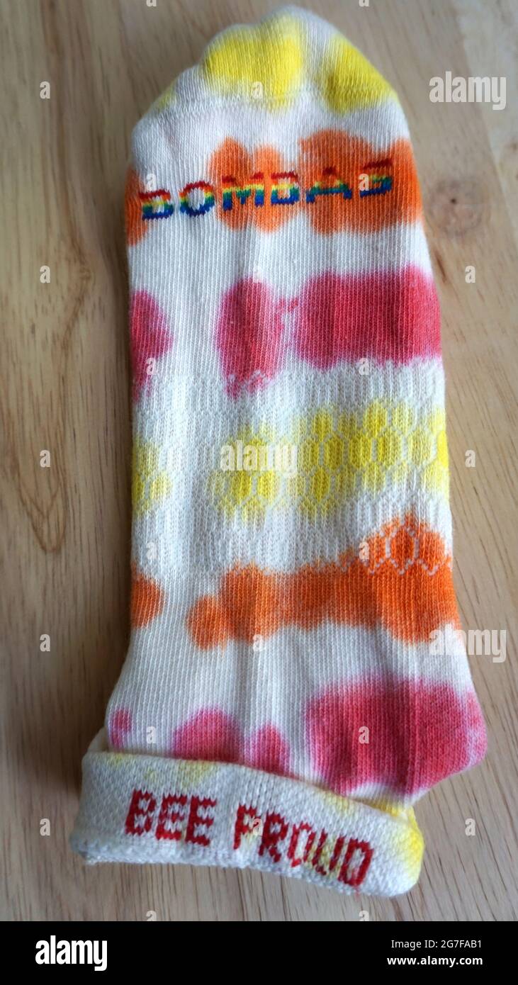 Bombas Color Swatch Tie Dye Ankle Socks - part of the Bombas Pride Collection to support and celebrate the LGBTQ+ community Stock Photo