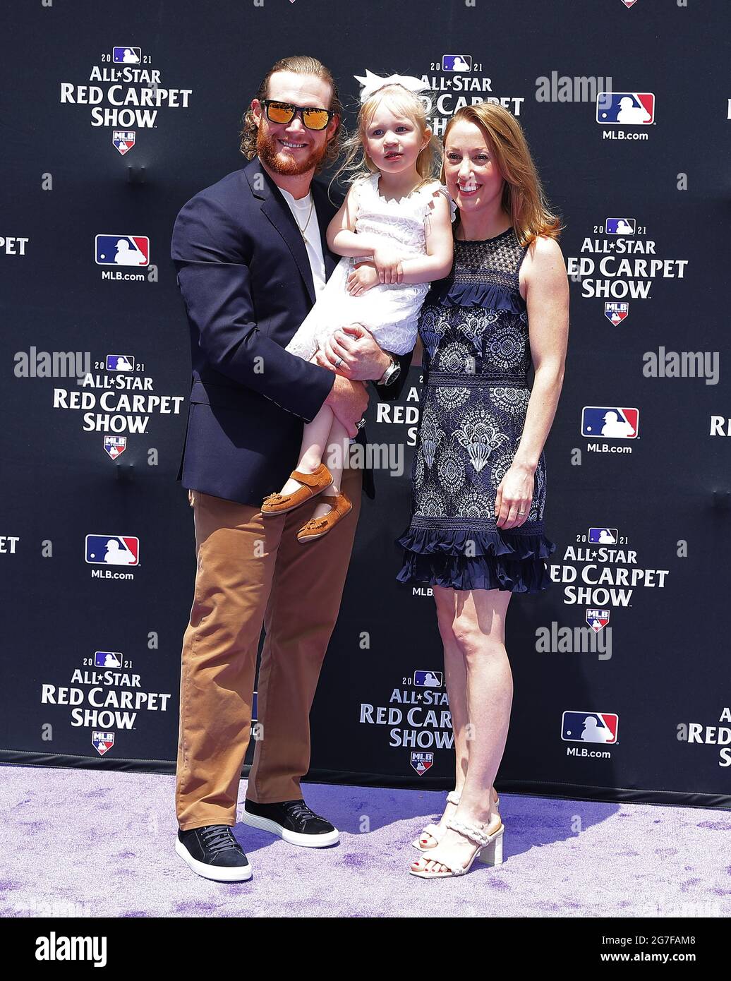 Denver, United States. 13th July, 2021. Chicago Cubs Craig Kimbrel poses  with his family during the MLB All-Star Red Carpet Show at Coors Field in  Denver, Colorado, on Tuesday, July 13, 2021.