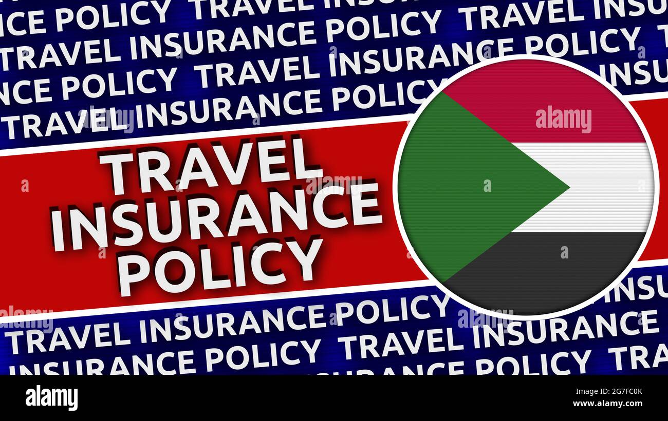 Sudan Circular Flag with Travel Insurance Policy Titles - 3D Illustration Stock Photo