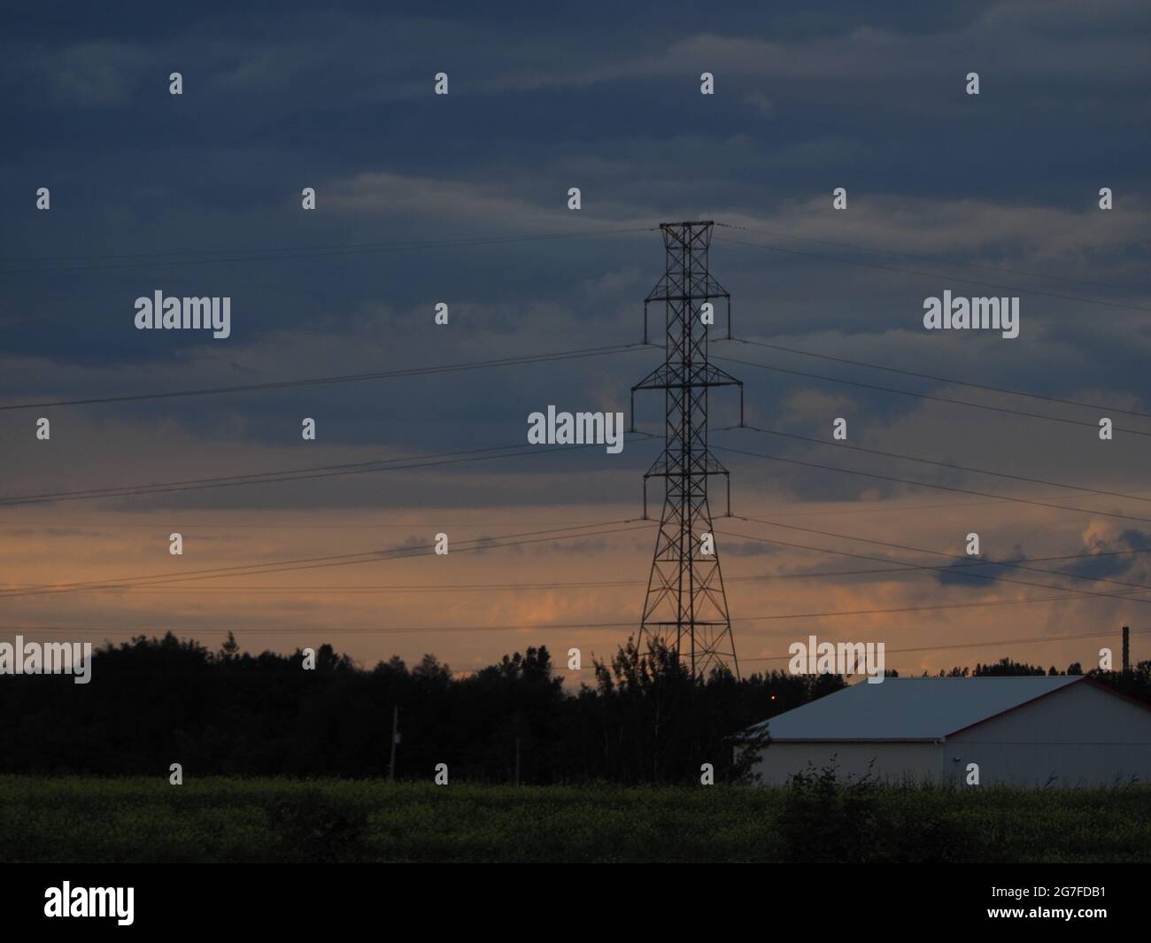 A high voltage power lines on pylon. Quebec,Canada Stock Photo Alamy