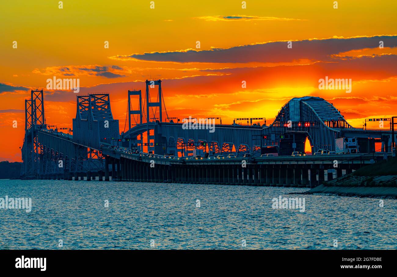 Chesapeake Bay Bridge Sunset Stock Photo
