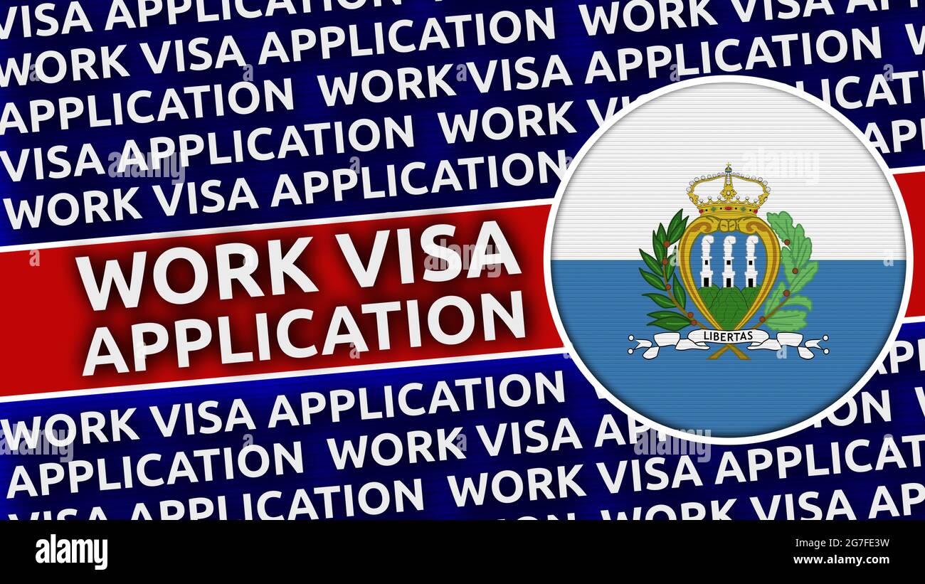 San Marino Circular Flag with Work Visa Application Titles 3D
