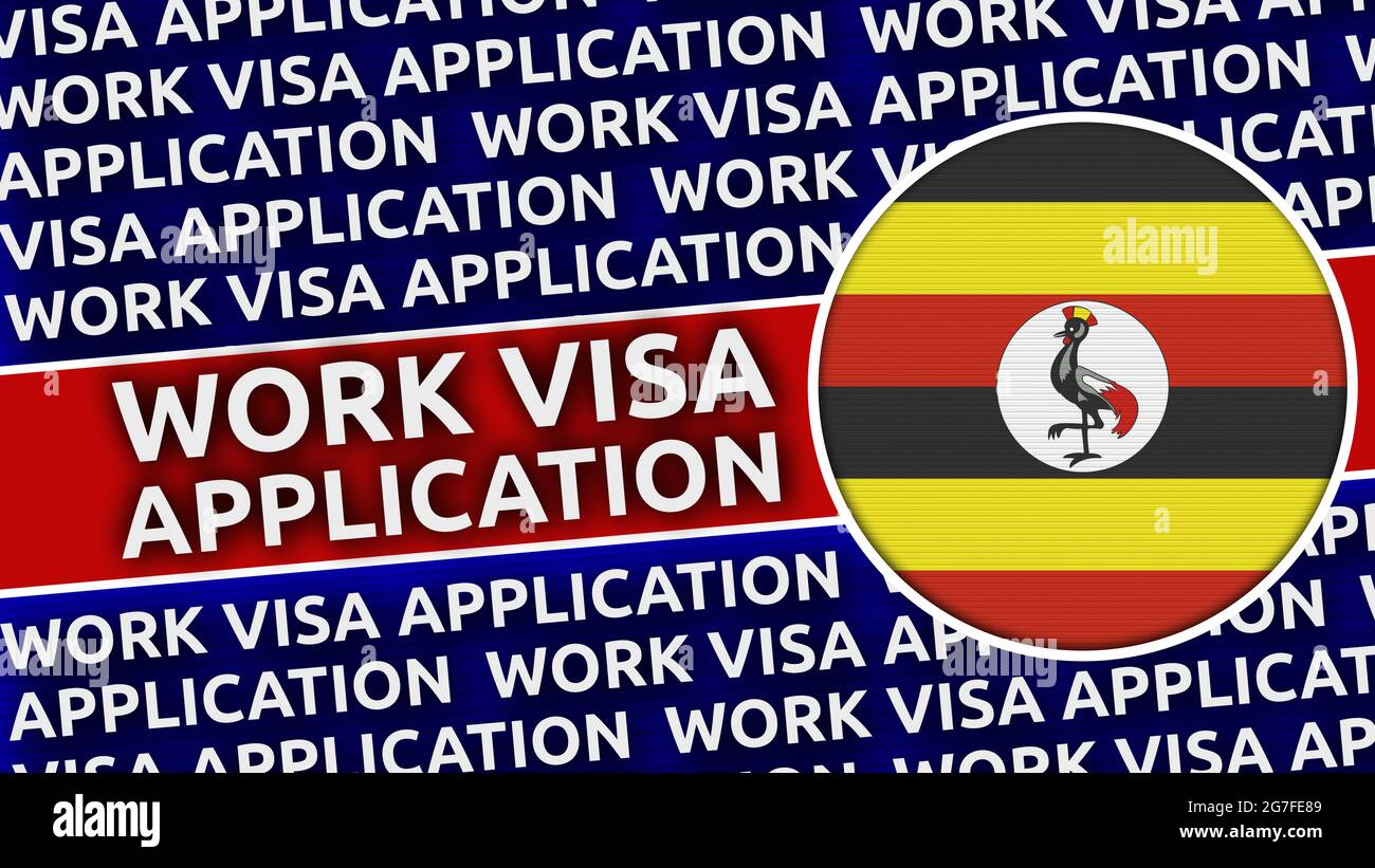 Uganda Circular Flag with Work Visa Application Titles 3D
