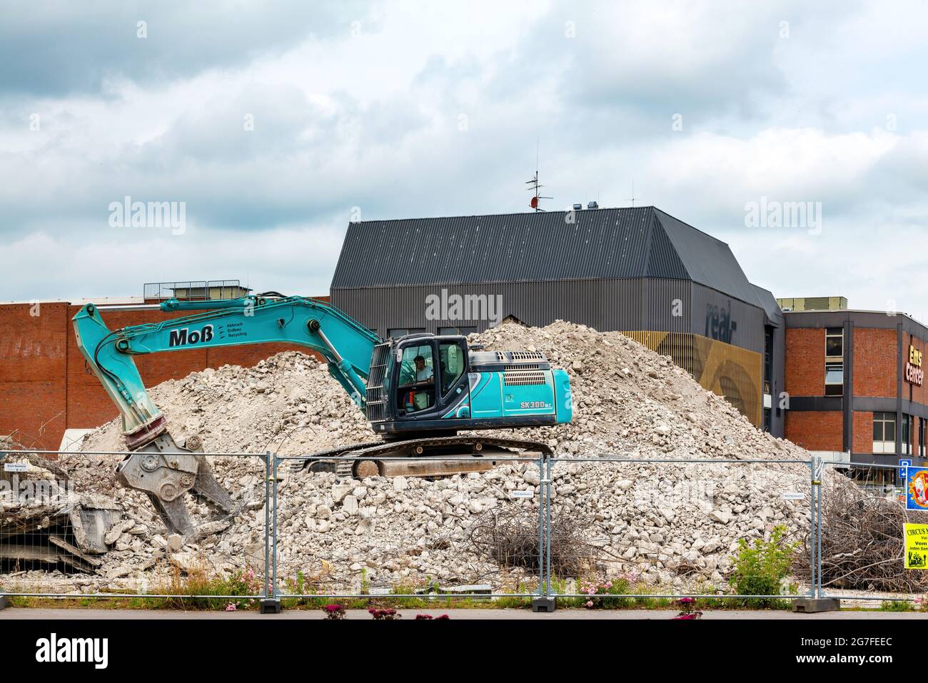 Demolition of the Ems Center in Papenburg, Germany Stock Photo