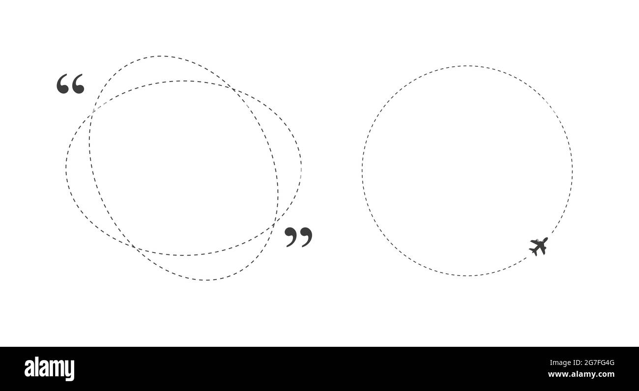 Round dotted frames with quotes and airplane. Empty text boxes, speech