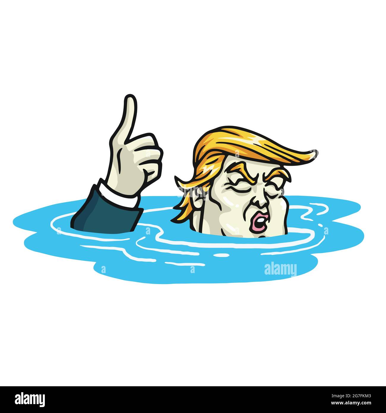 Donald Trump Drowning Climate Change Agreement. Cartoon Vector Illustration Stock Vector