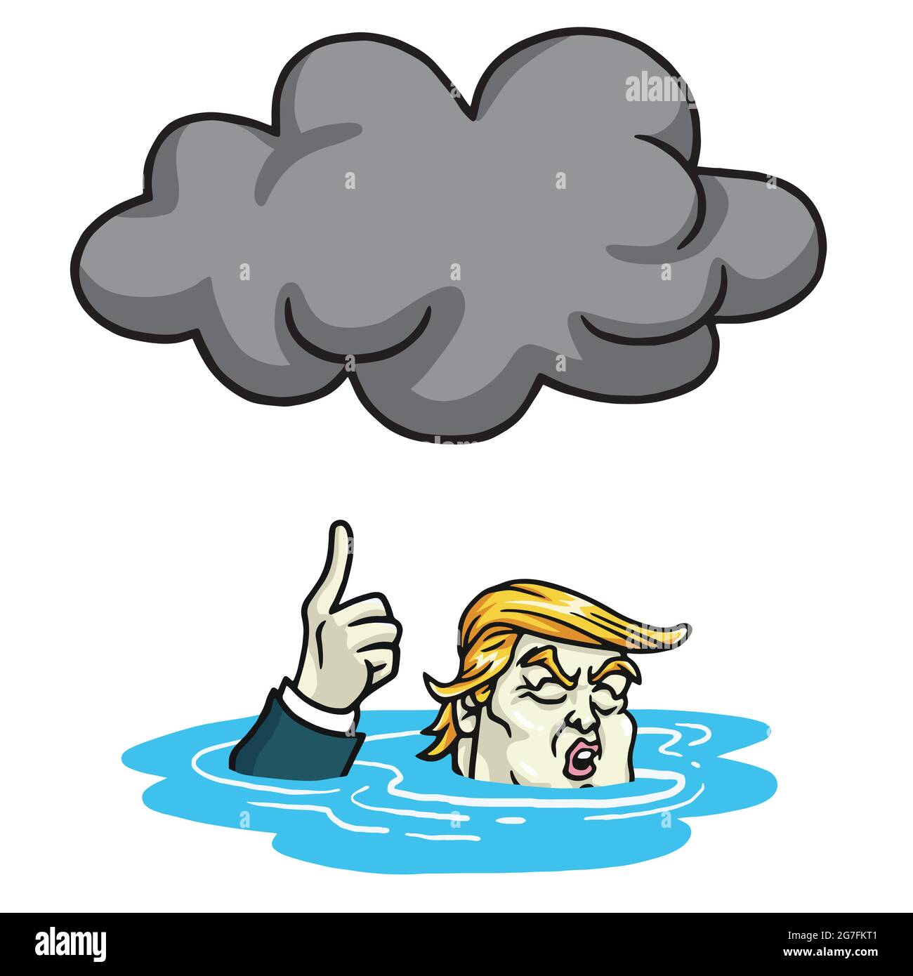 Donald Trump Under the Black Cloud Smog. Cartoon Vector Illustration Stock Vector