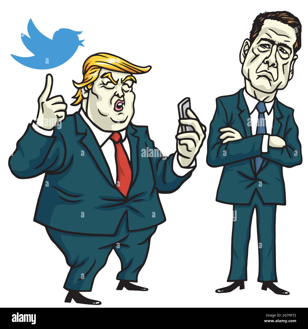 Donald Trump With James Comey Cartoon Vector Illustration Stock Vector