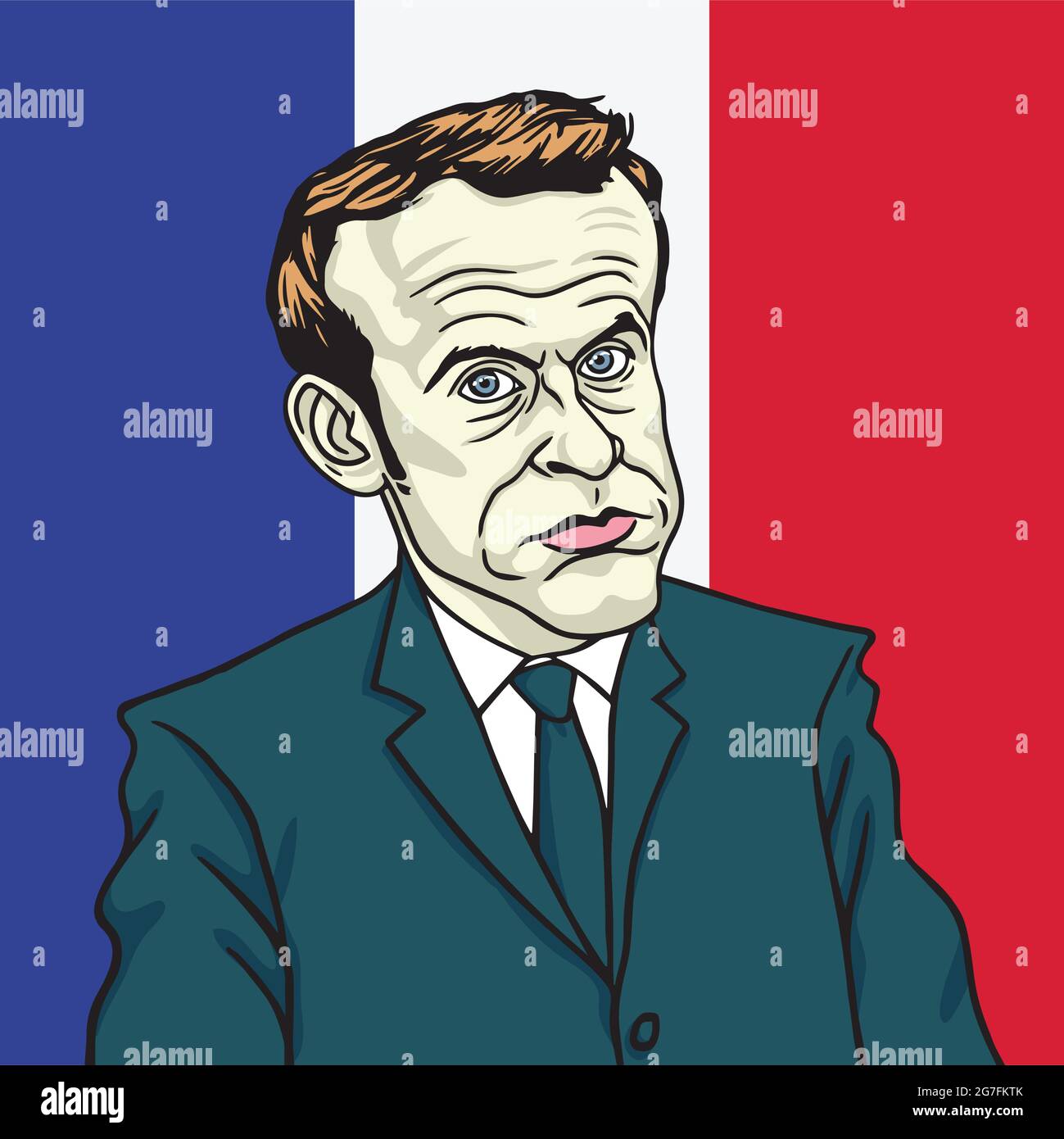 Emmanuel Macron Cartoon Caricature Portrait Vector Stock Vector