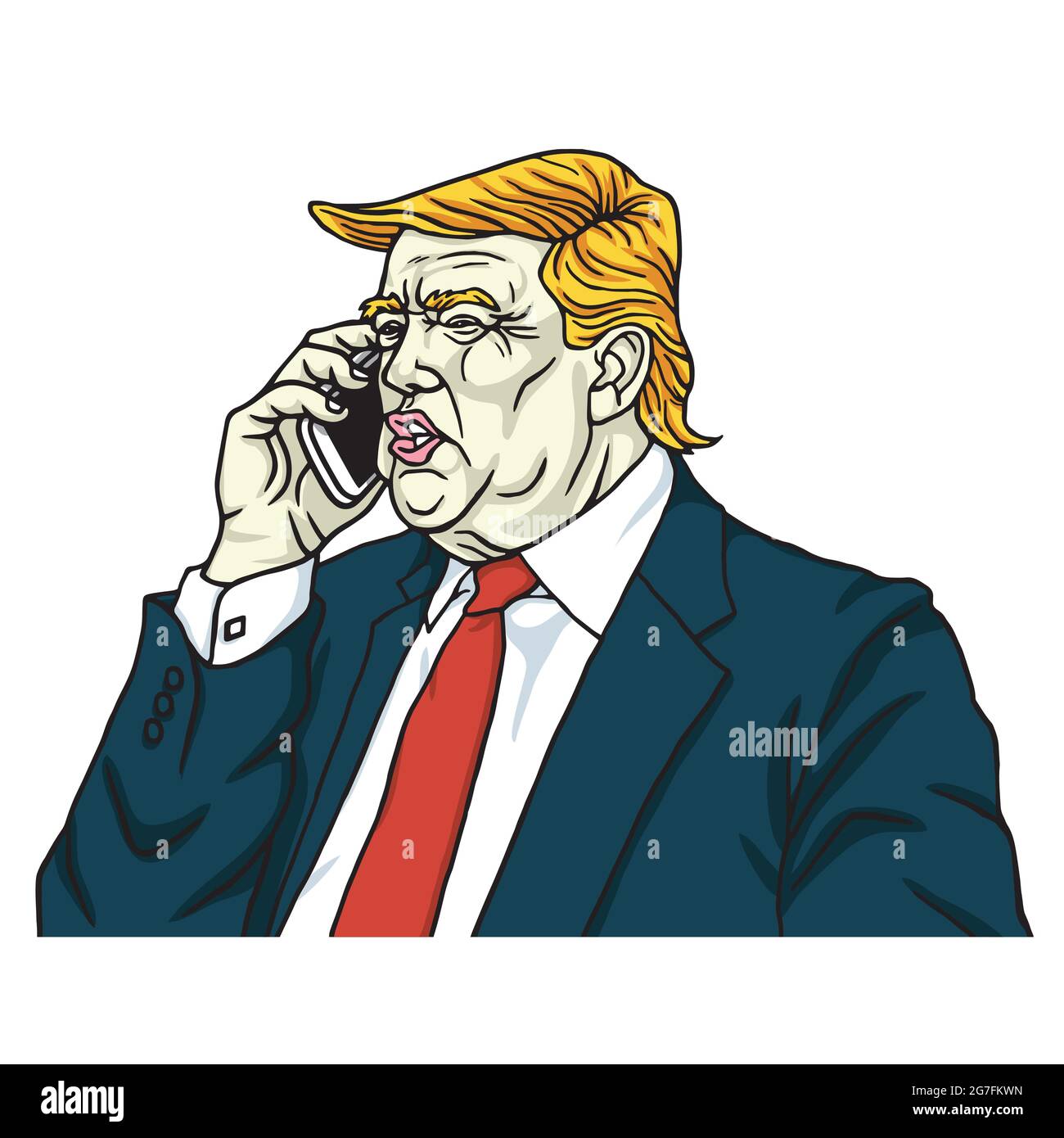 Donald Trump on Mobile Phone. Cartoon Vector Illustration Stock Vector