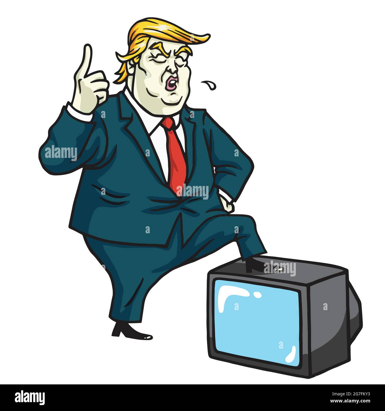 Donald Trump with Television. Cartoon Caricature Vector Illustration Stock Vector