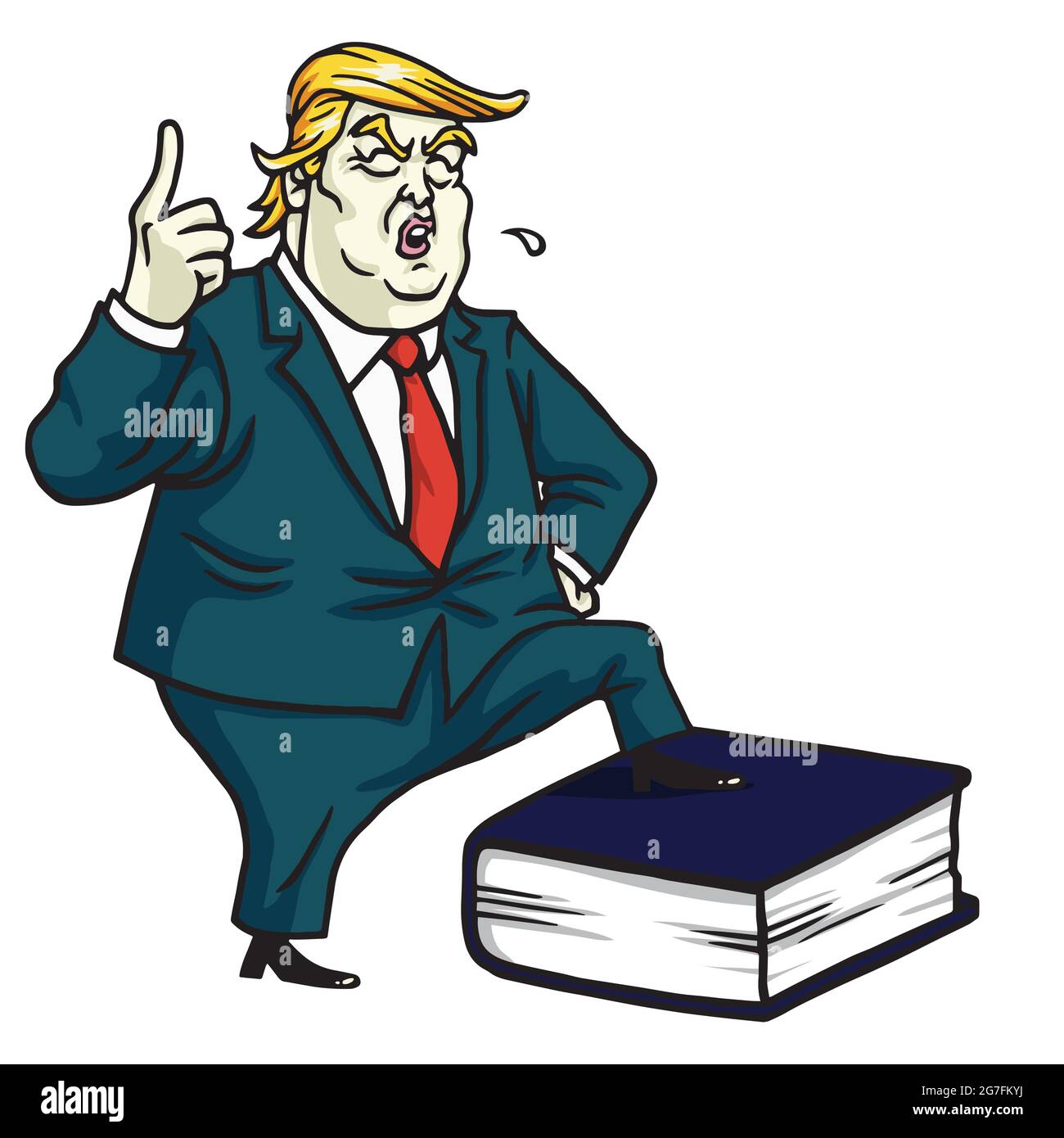 Donald Trump Standing on Constitution Book. Vector Cartoon Illustration Stock Vector