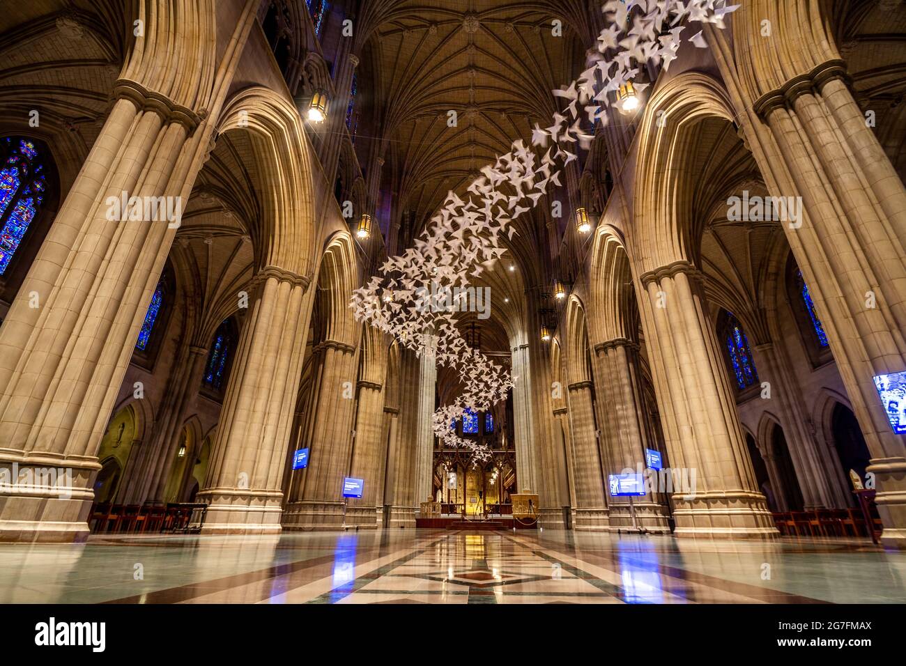 Michael Pendry’s “Les Colombes” (the Doves) art installation of 2,000 origami doves at the Washington National Cathedral in Washington, DC - July 2021 Stock Photo