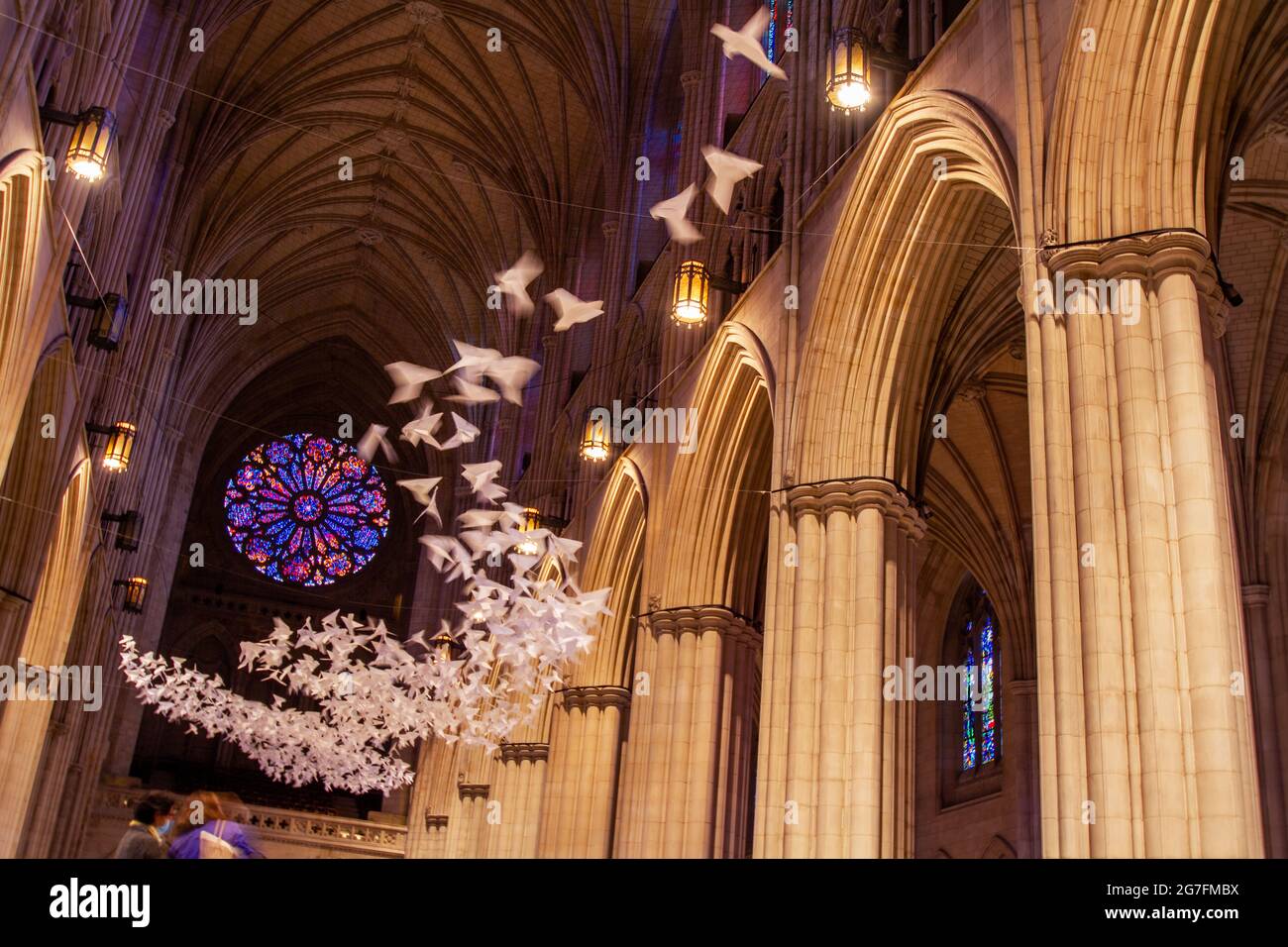 Michael Pendry’s “Les Colombes” (the Doves) art installation of 2,000 origami doves at the Washington National Cathedral in Washington, DC - July 2021 Stock Photo