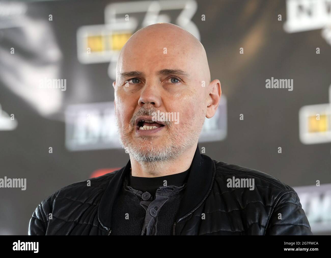 St. Louis, United States. 13th July, 2021. NWA Professional Wrestling owner Billy Corgan makes his remarks during a press conference announcing that the National Wrestling Alliance (NWA) will be bringing professional wrestling back to the Chase Park Plaza, in St. Louis on Tuesday, July 13, 2021. 'Wrestling At The Chase,' a weekly wrestling television show in the 1960's and 1970's, brought some of the early superstar wrestlers to St. Louis, becoming one of the top local television shows in St. Louis history. Photo by Bill Greenblatt/UPI Credit: UPI/Alamy Live News Stock Photo