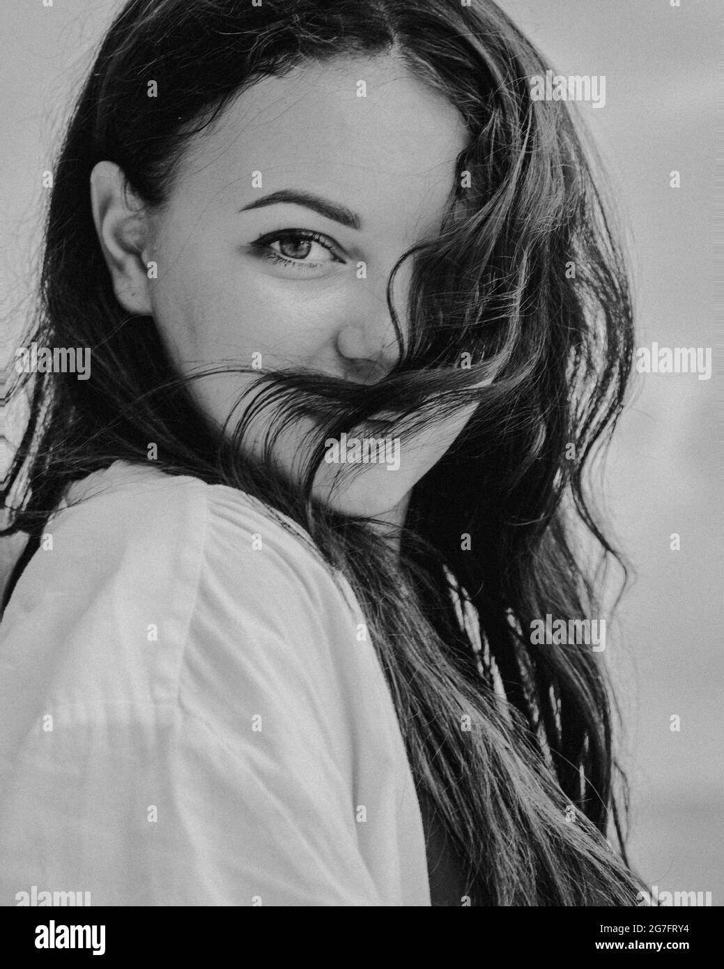 Portrait woman black hair Black and White Stock Photos & Images - Alamy