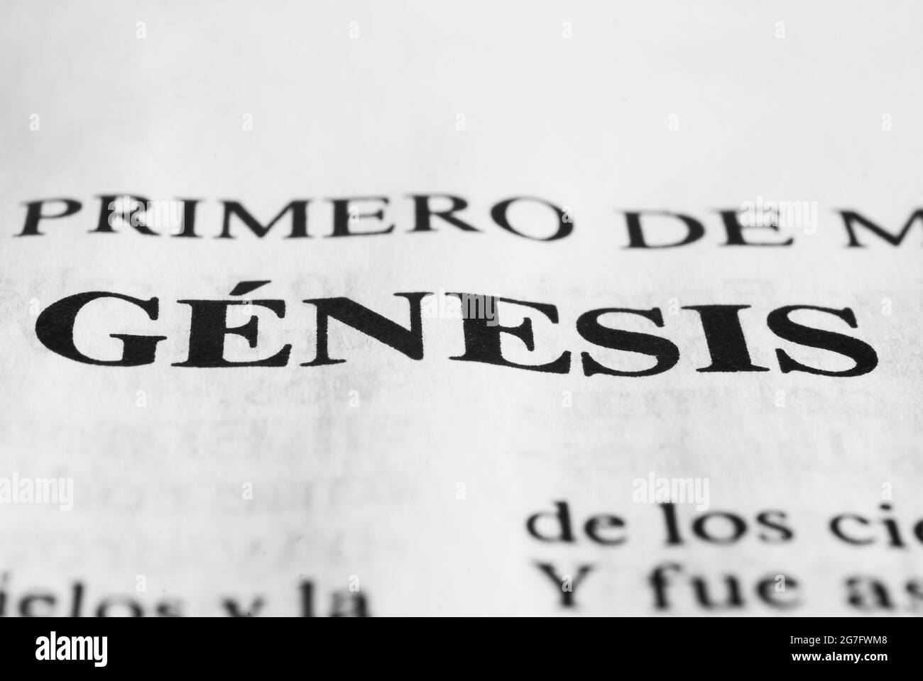 Detail of the bible written in Spanish. Stock Photo