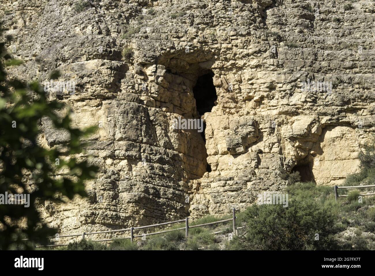 Roman aqueduct between Albarracn and Gea (Cella) in Teruel on a sunny day Stock Photo