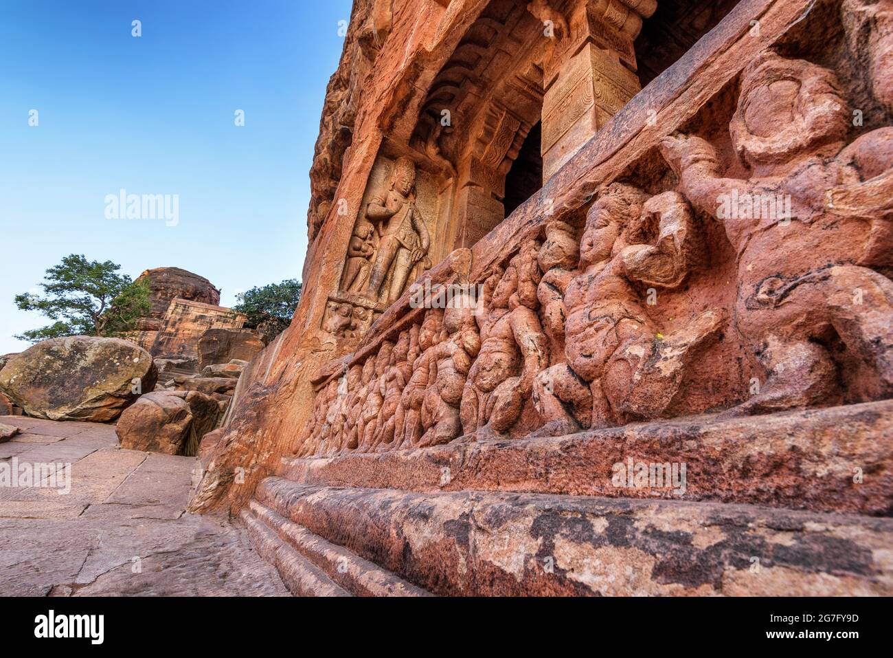 Badami Cave Temples, Karnataka. It is unesco heritage site and place of amazing chalukya dynasty sotne art. Stock Photo