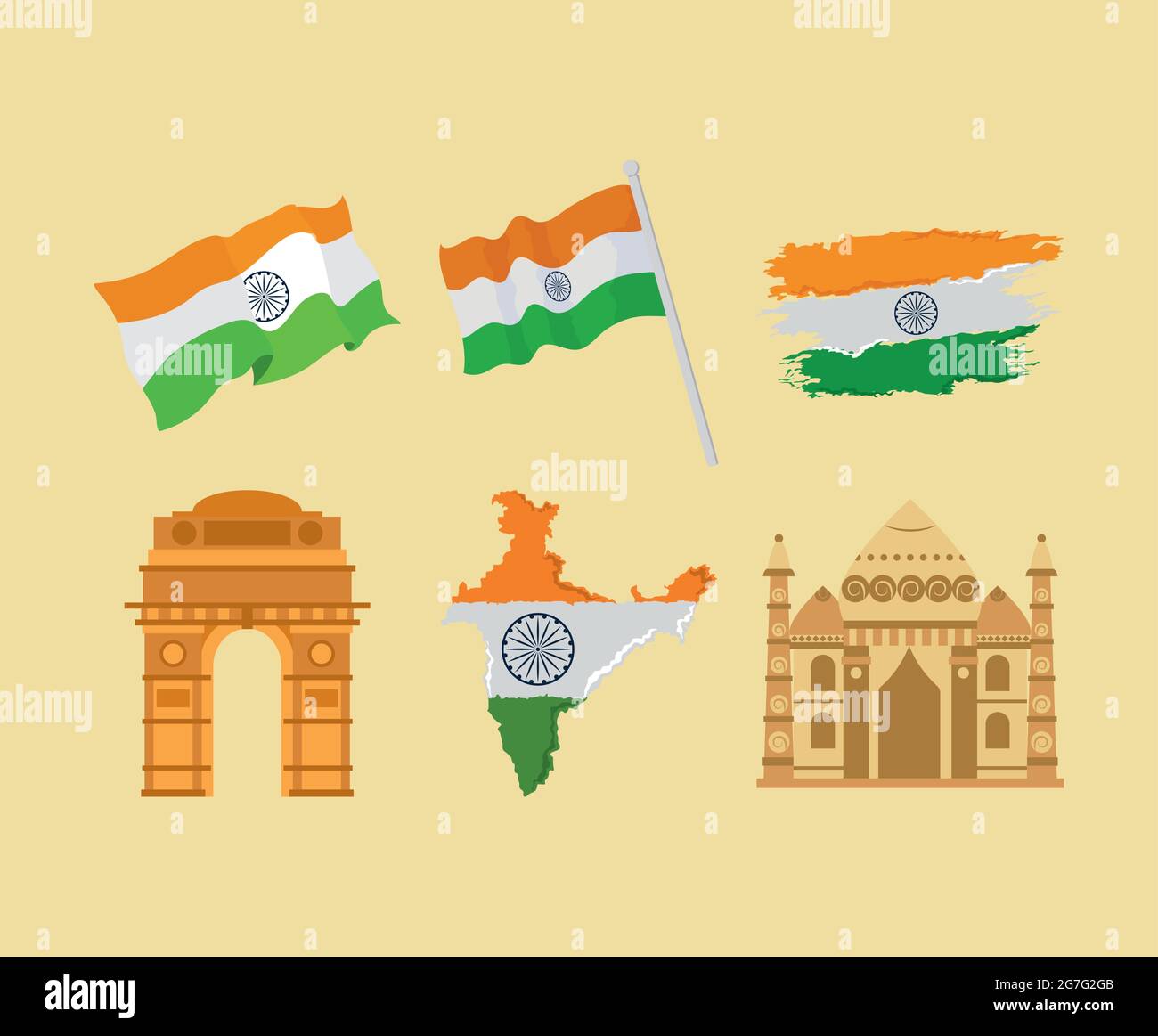 indian flags and monuments Stock Vector