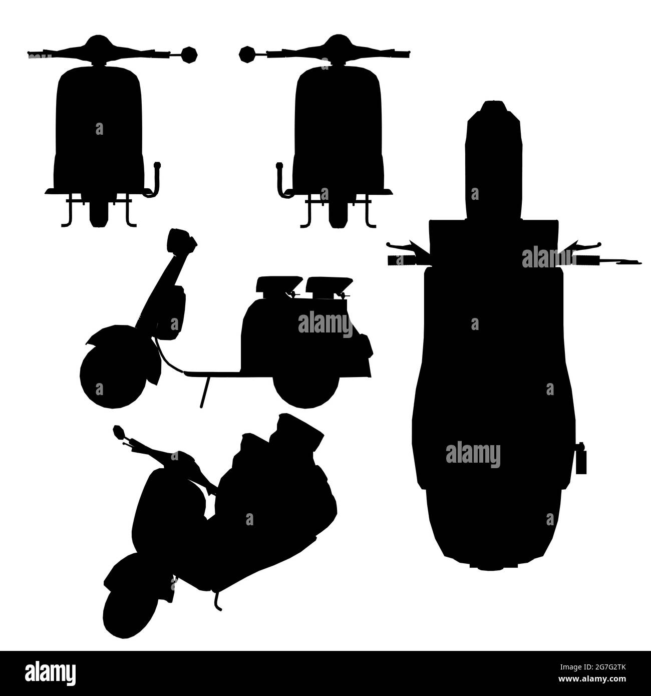 Set with silhouettes of a motor scooter in different positions isolated