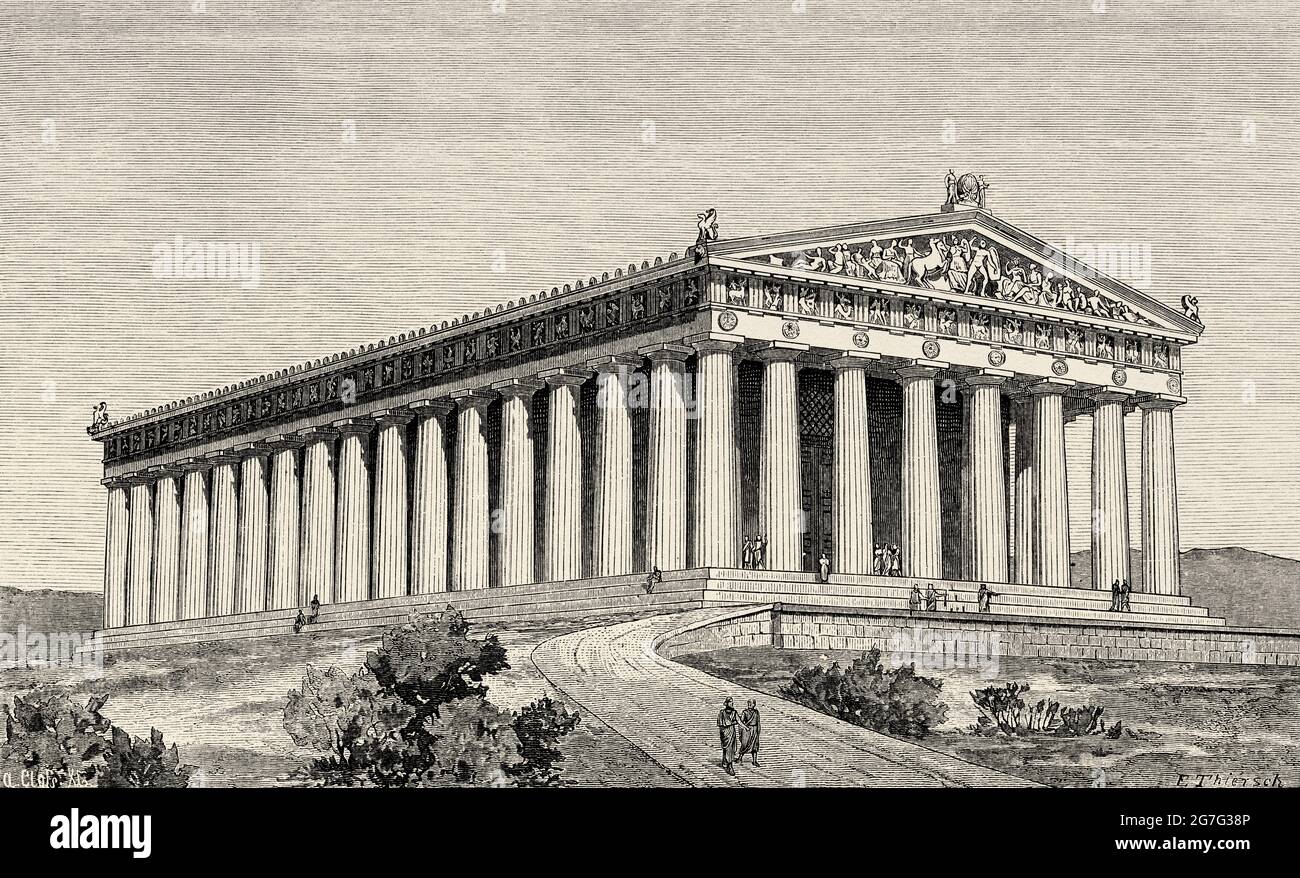Ancient Greece. The parthenon in the time of Pericles, Europe. Old 19th century engraved illustration from El Mundo Ilustrado 1880 Stock Photo